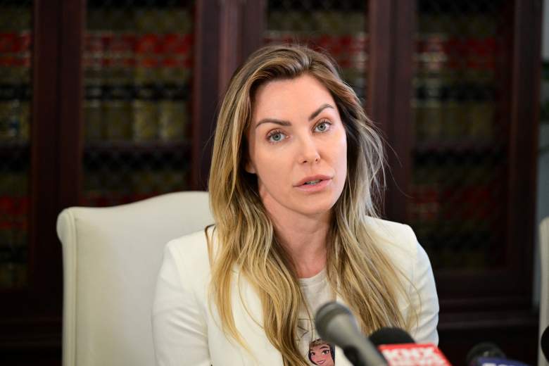 Crystal Hefner speaks in a press conference with attorney Gloria Allred&nbsp;