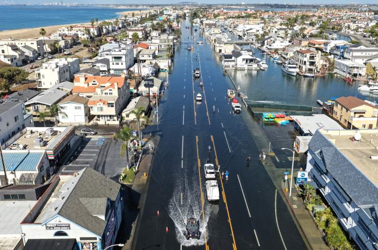 Closed Pacific Coast Highway in the Sunset Beach community on October 27, 2026, in Huntington Beach, California.