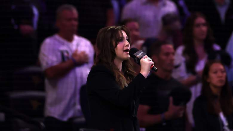 Julie Falcon sings the national anthem at the World Series on October 28, 2026.
